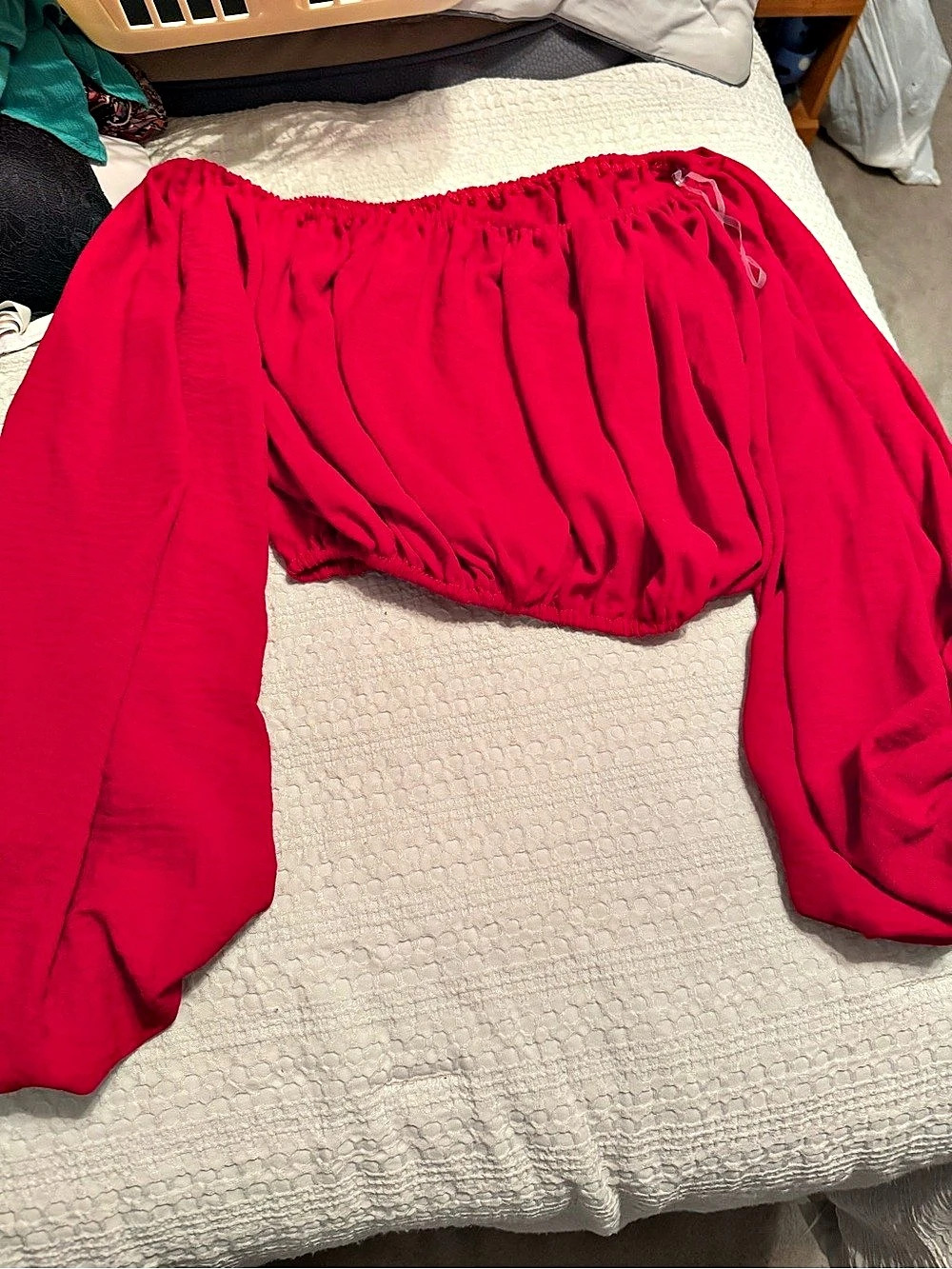 Red Off-Shoulder Long Sleeve Top